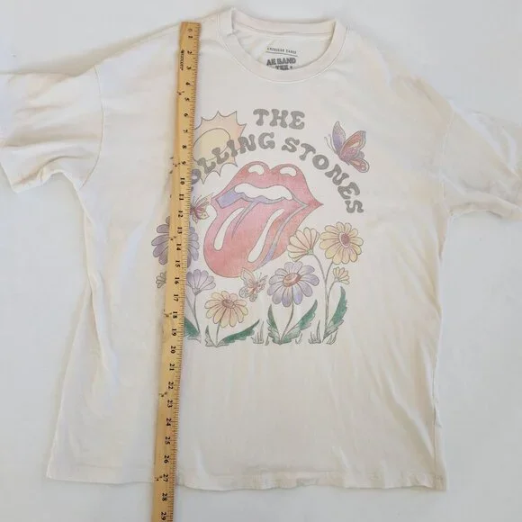 AE Band Tee American Eagle Rolling Stones Graphic Cream Floral Retro Casual Boho - Picture 8 of 8
